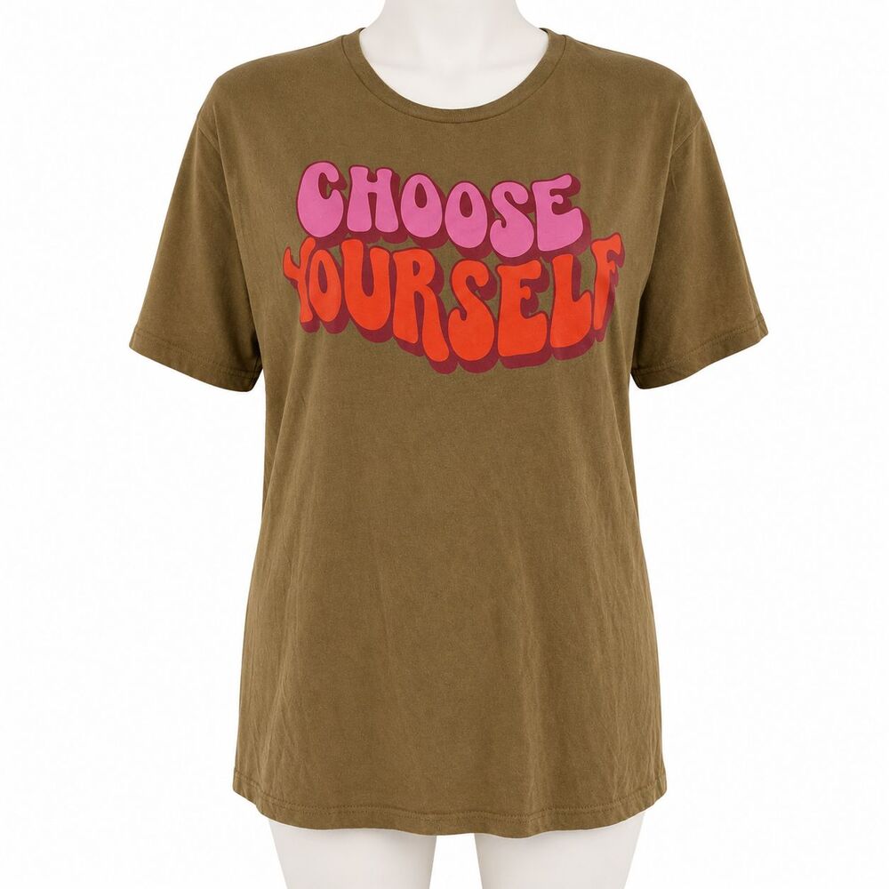 L.A.T. Apparel Choose Yourself T-Shirt L Brown Retro Groovy Graphic Tee 70 Style